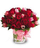 Luscious red roses and tulips